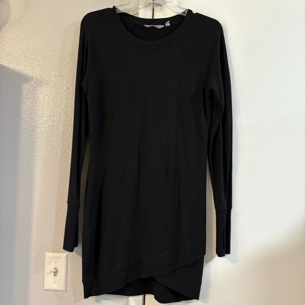 Athleta Criss Cross Black Sweater Dress Soft Jersey Stretch Long Sleeve XS Comfy
